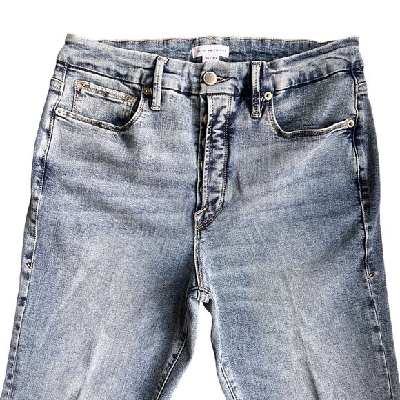 Good American Flared Jeans Size 10 Raw/Distressed Hem Button-Fly Light Wash - Picture 7 of 8